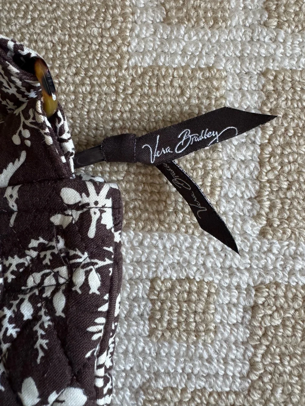 Vera Bradley Quilted Crossbody Bag Adjustable Shoulder Purse Brown Floral Print
